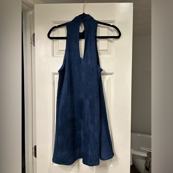 Navy Faux Suede Choker Mini Dress - Picture 5 of 5